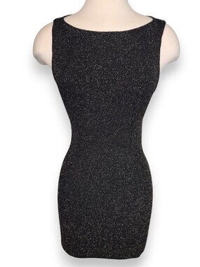 Vintage Tripp NYC Black Gold Metallic Stretchy Fitted Knit Bodycon Mini Dress OS
